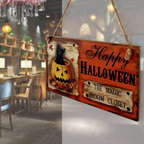 Image of Happy Halloween Hanging Wooden Sign